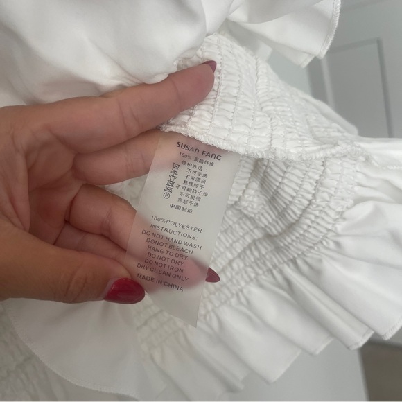 Susan Fang White Ruffled Top Smocked Short Sleeve White Blouse - Picture 3 of 6